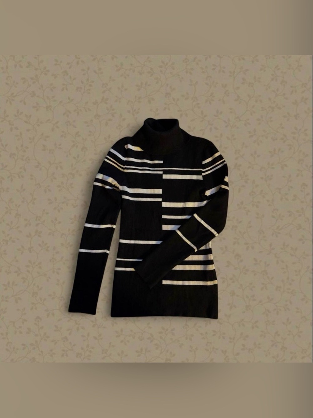 White House Black Market Asymmetric Staggered Stripe Turtleneck Sweater